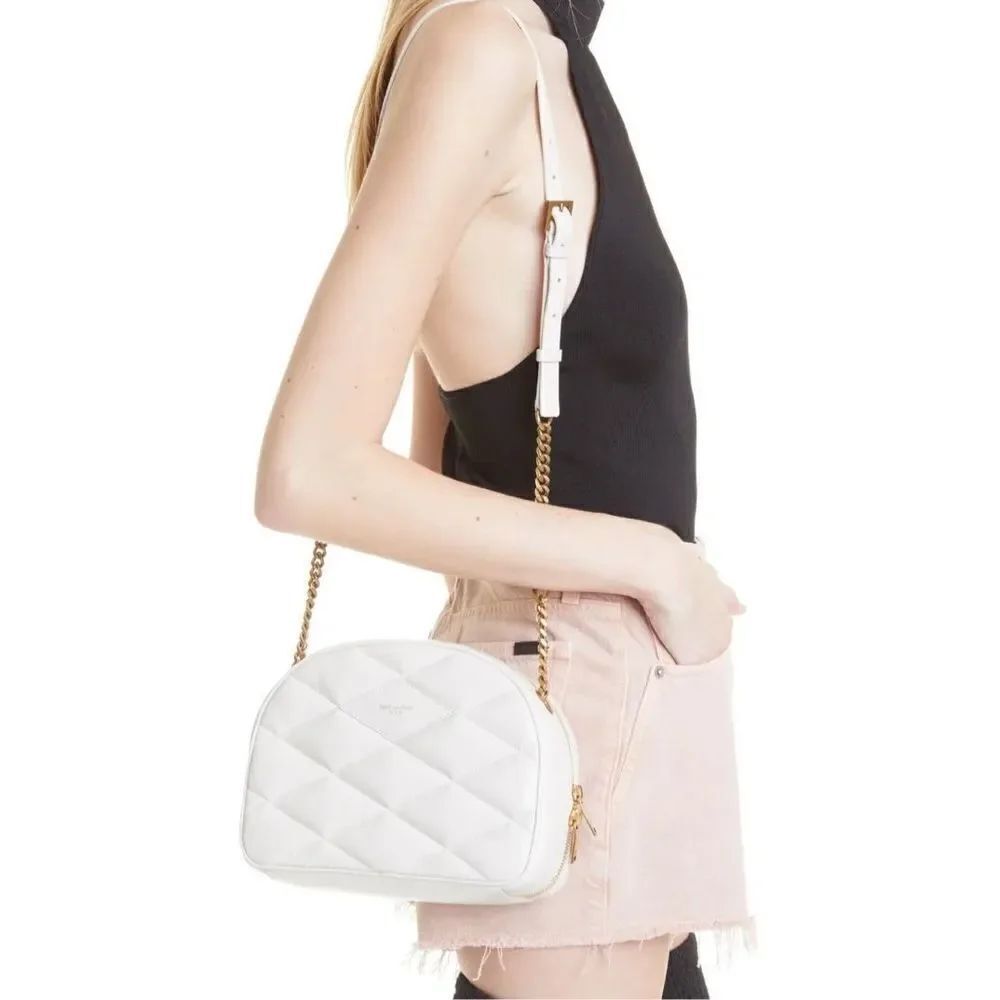 Saint Laurent Demie Lune Quilted Leather Crossbody Bag EUC MSRP $1850 Crema Soft